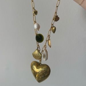 Green art deco charm necklace